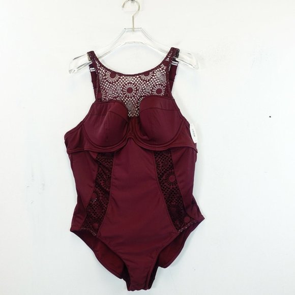 Adore Me Other - NEW ADORE ME One Piece Women Red Wine Swimsuit 40B 0X Lace Illusion Neckline